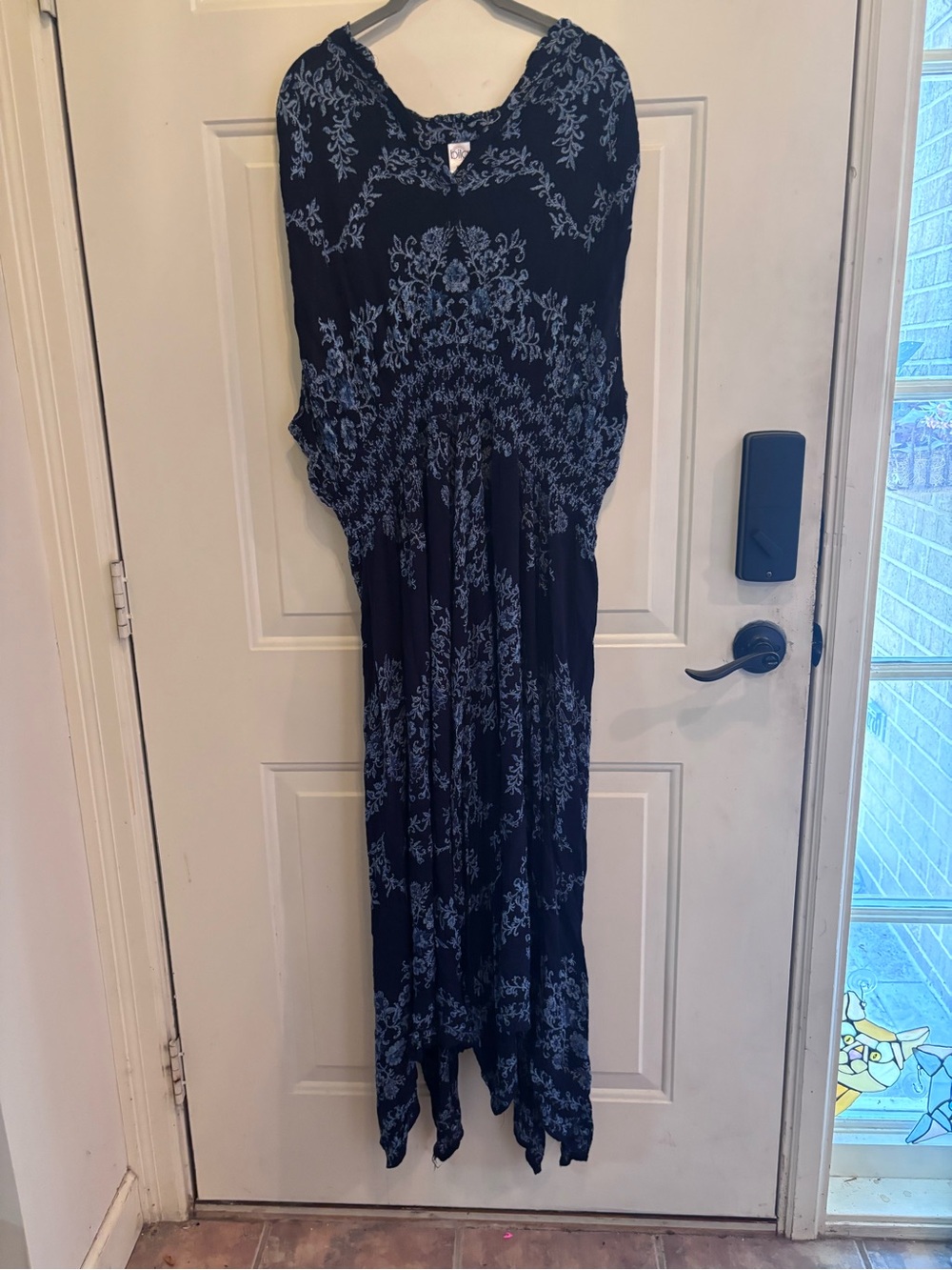Billabong Navy Maxi Dress with Light Blue Floral Print Boho Aesthetic - Picture 3 of 6